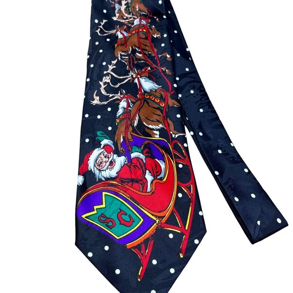 Vintage Santa’s reindeer Christmas Tie - Picture 2 of 4
